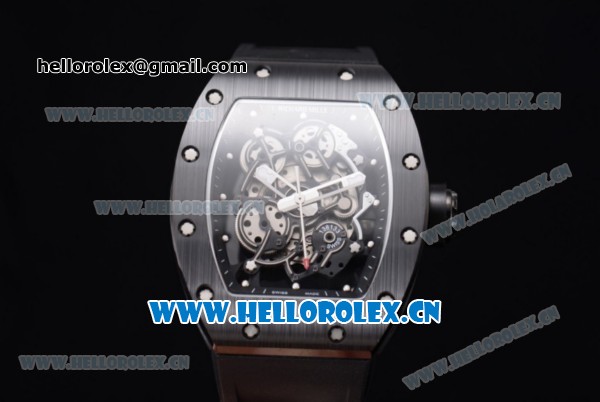 Richard Mille RM 055 Miyota 9015 Automatic PVD Case with Skeleton Dial and Black Rubber Strap Dot Markers - Click Image to Close